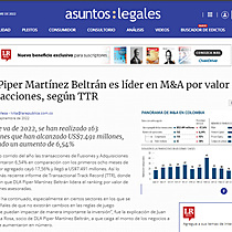 DLA Piper Martnez Beltrn es lder en M&A por valor de transacciones, segn TTR